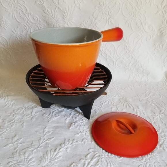 Le Creuset Fondue Pot Enamel Cast Iron With Base Vintage - Picture 2 of 10